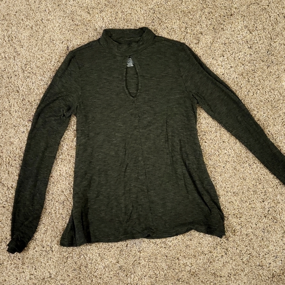 AE Forest Green/Black Striped Soft and Sexy Long sleeve with Keyhole Cutout
